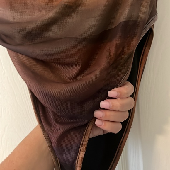 Tie Dye Cowl Neck Sleeveless Ruched Mesh Skinny Bodysuit Tank - Picture 13 of 13